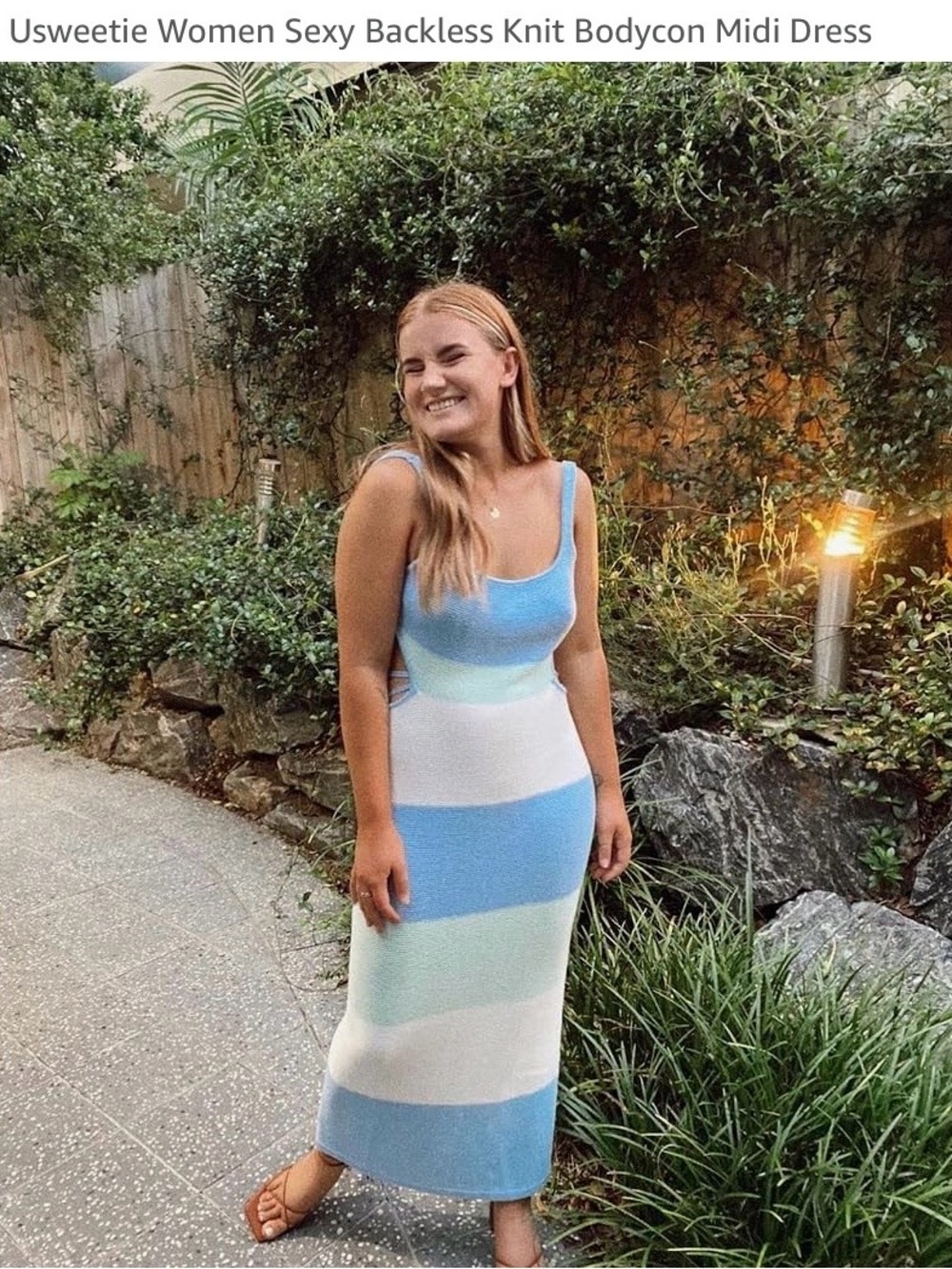 Striped Knit Midi Dress in Pastel Blue & White